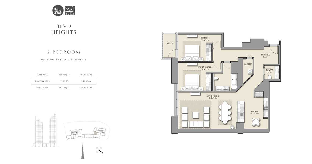 2 Bedroom Unit 306, Size 1623 sq ft